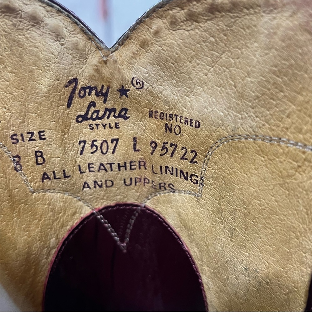 Tony Lama Vintage Cherry colored Men's Brown Leather Western Roper Boots 8B - Picture 11 of 16